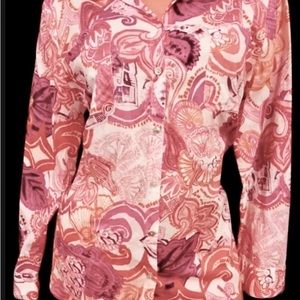 🦩Chicos Orange & Pink Paisley, Lightweight, Split Sides,Cotton Shirt. 2,L,12/14